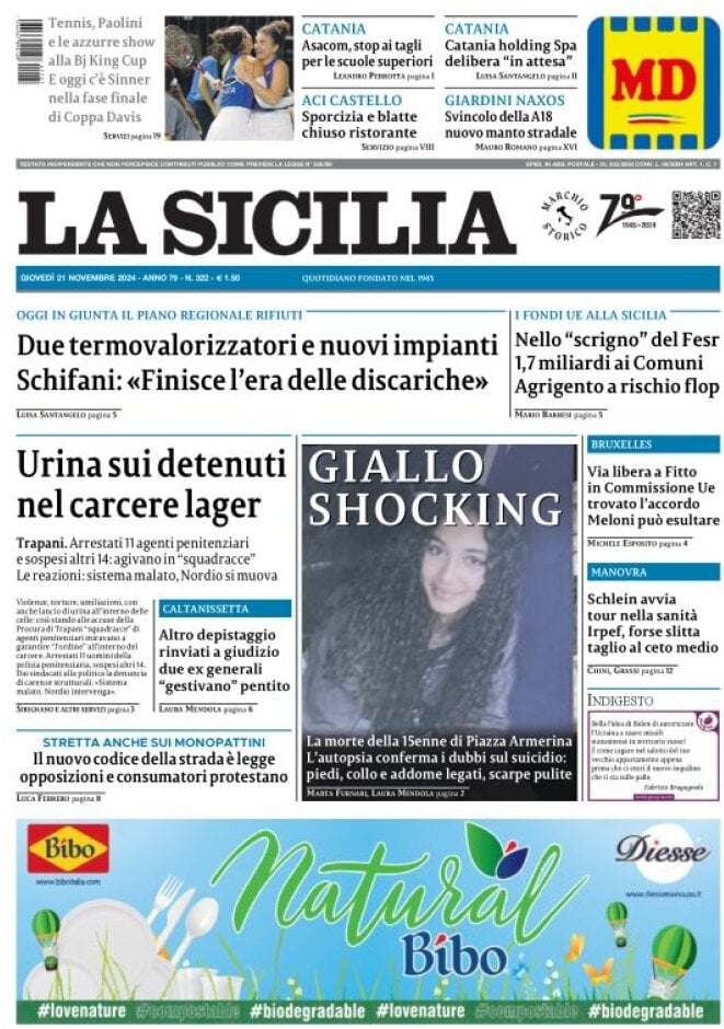 Prima Pagina La Sicilia 21/11/2024