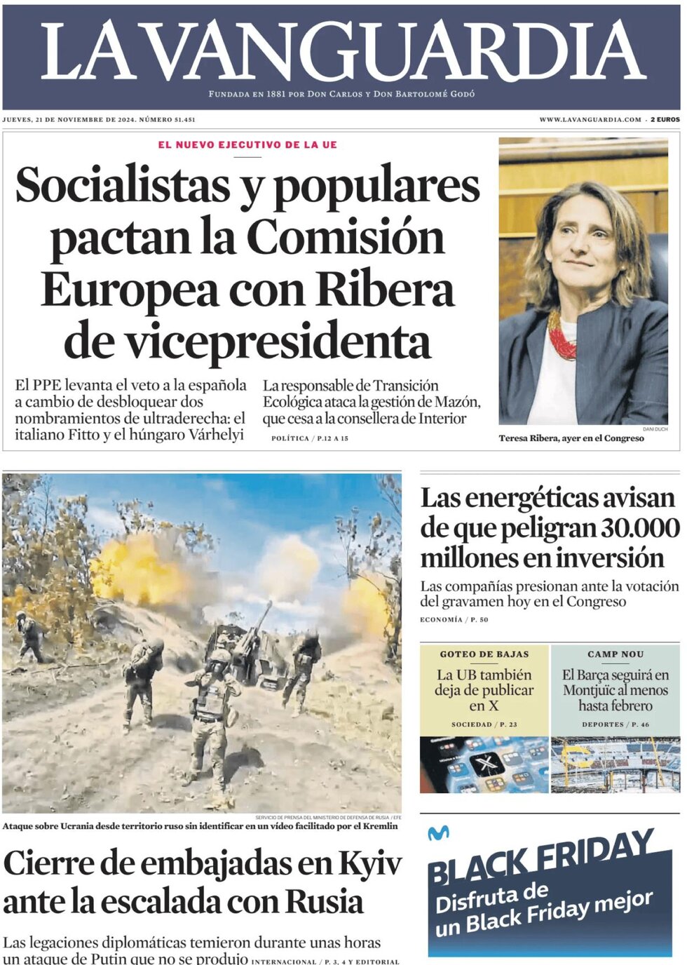 Prima Pagina La Vanguardia 21/11/2024