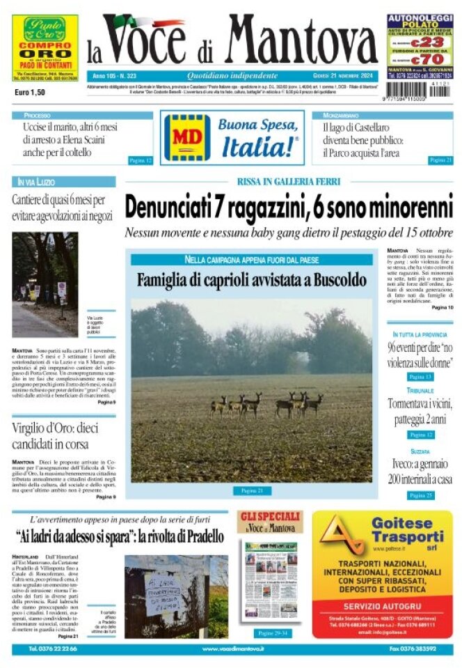 Prima Pagina La Voce di Mantova 21/11/2024