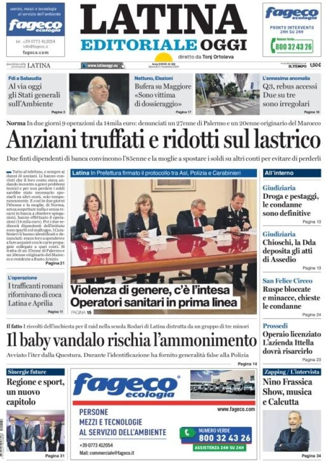 Prima Pagina Latina Editoriale Oggi 21/11/2024