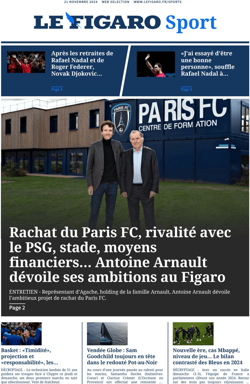 Prima Pagina Le Figaro SPORT 21/11/2024