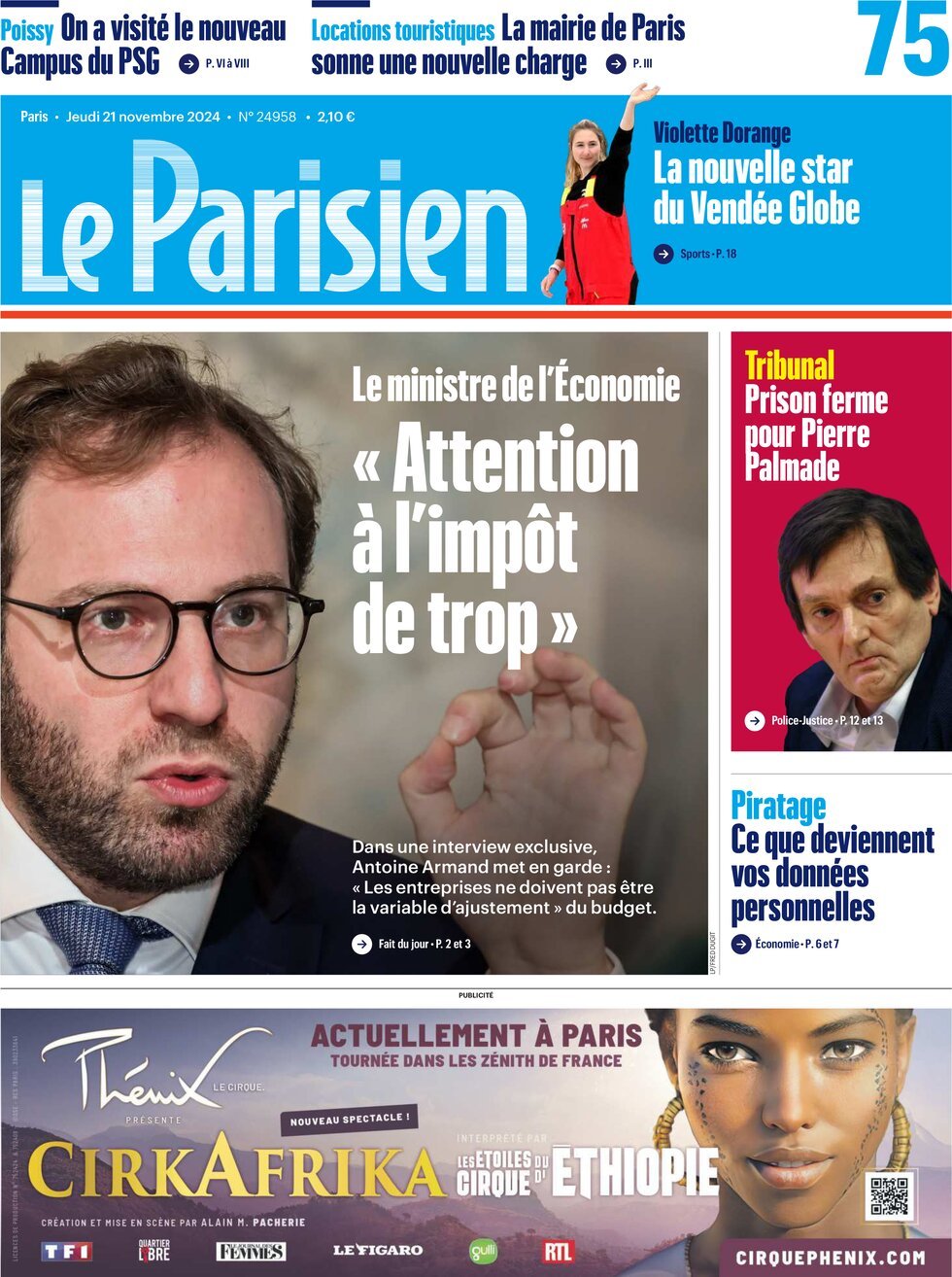 Prima Pagina Le Parisien 21/11/2024