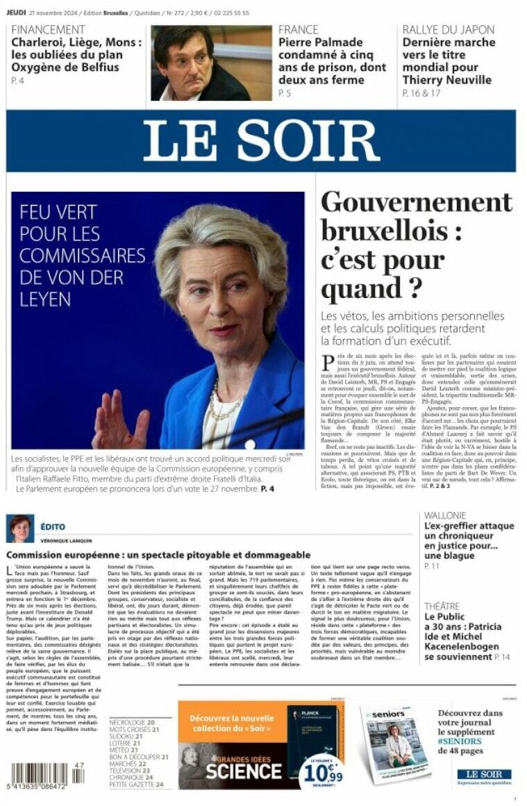 Prima Pagina Le Soir 21/11/2024