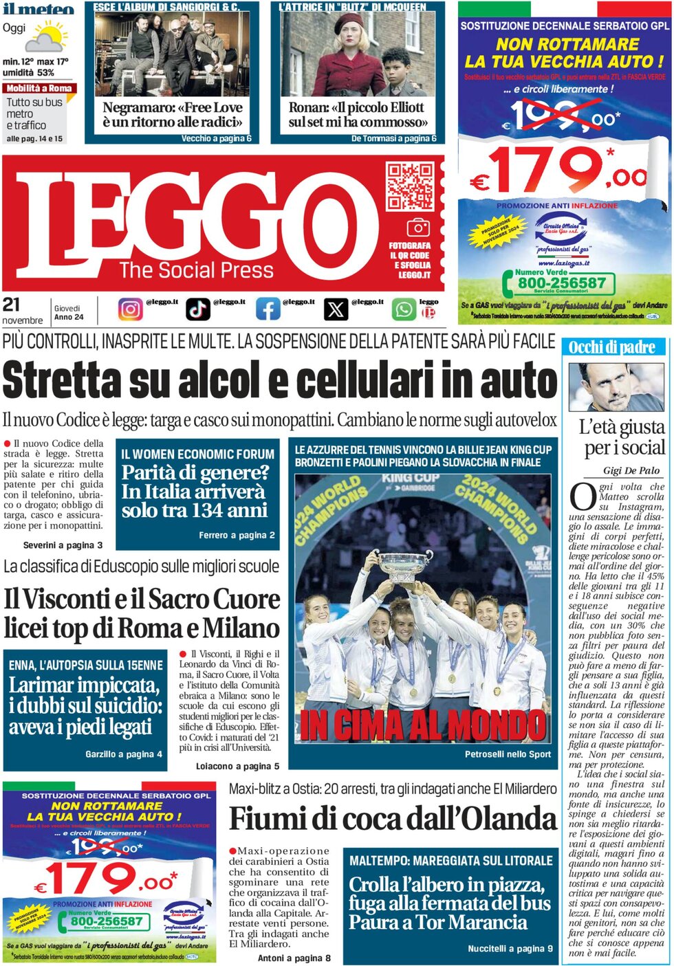 Prima Pagina Leggo (Roma) 21/11/2024