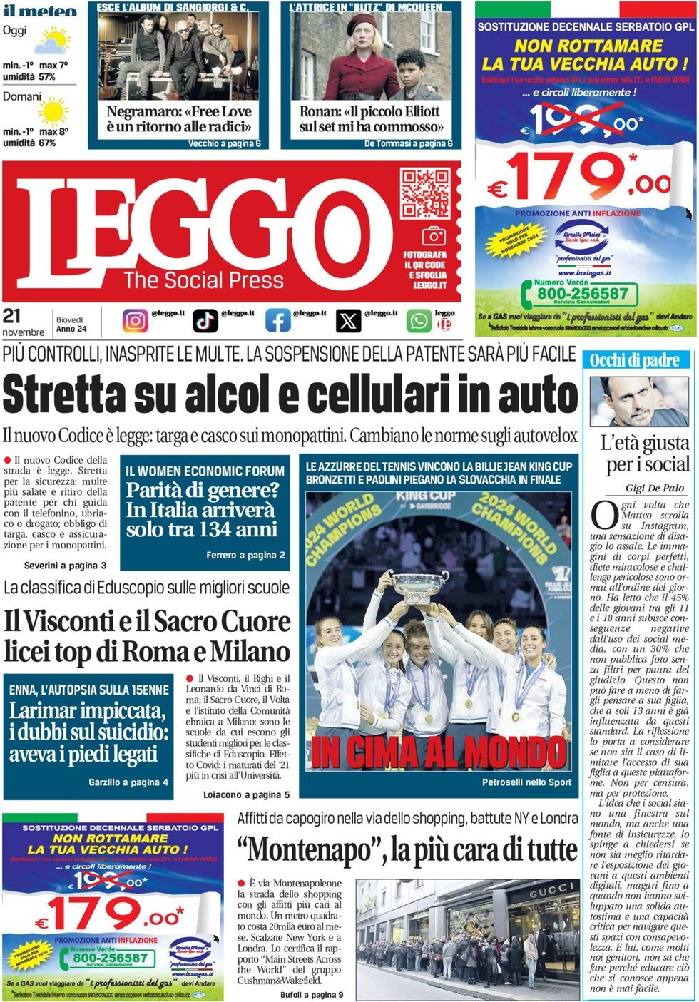 Prima Pagina Leggo (Milano) 21/11/2024