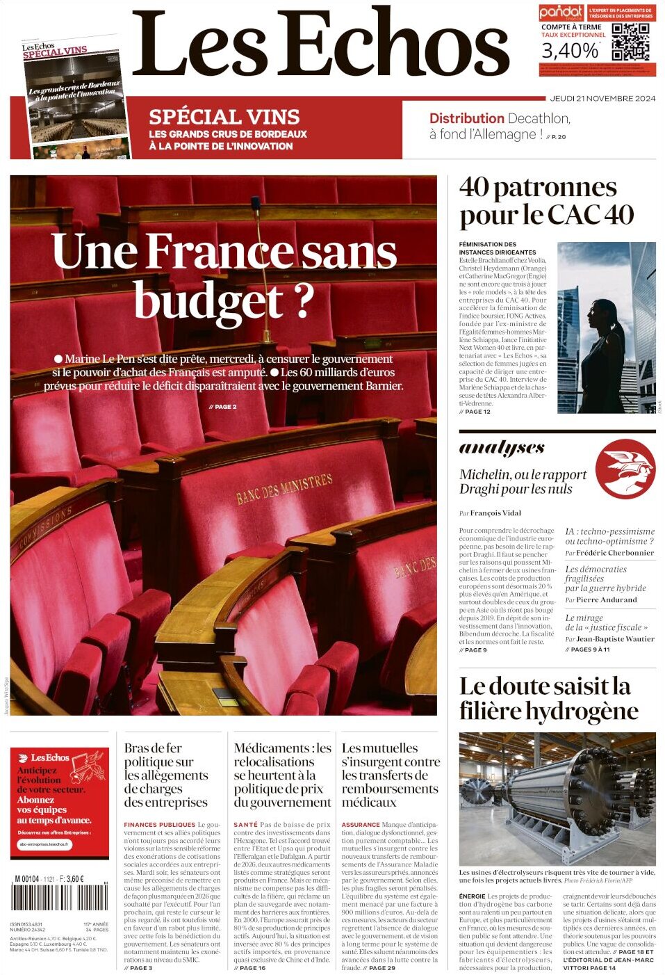 Prima Pagina Les Échos 21/11/2024