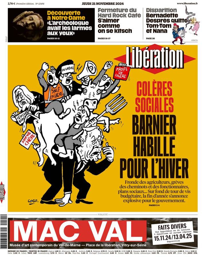 Prima Pagina Libération 21/11/2024