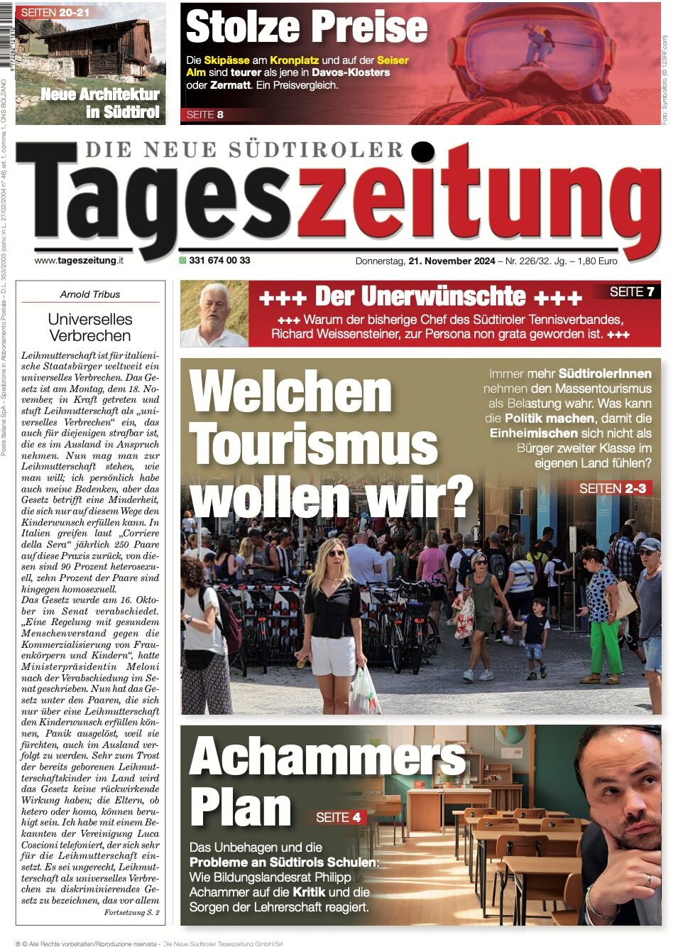 Prima Pagina Die Neue Südtiroler Tageszeitung 21/11/2024