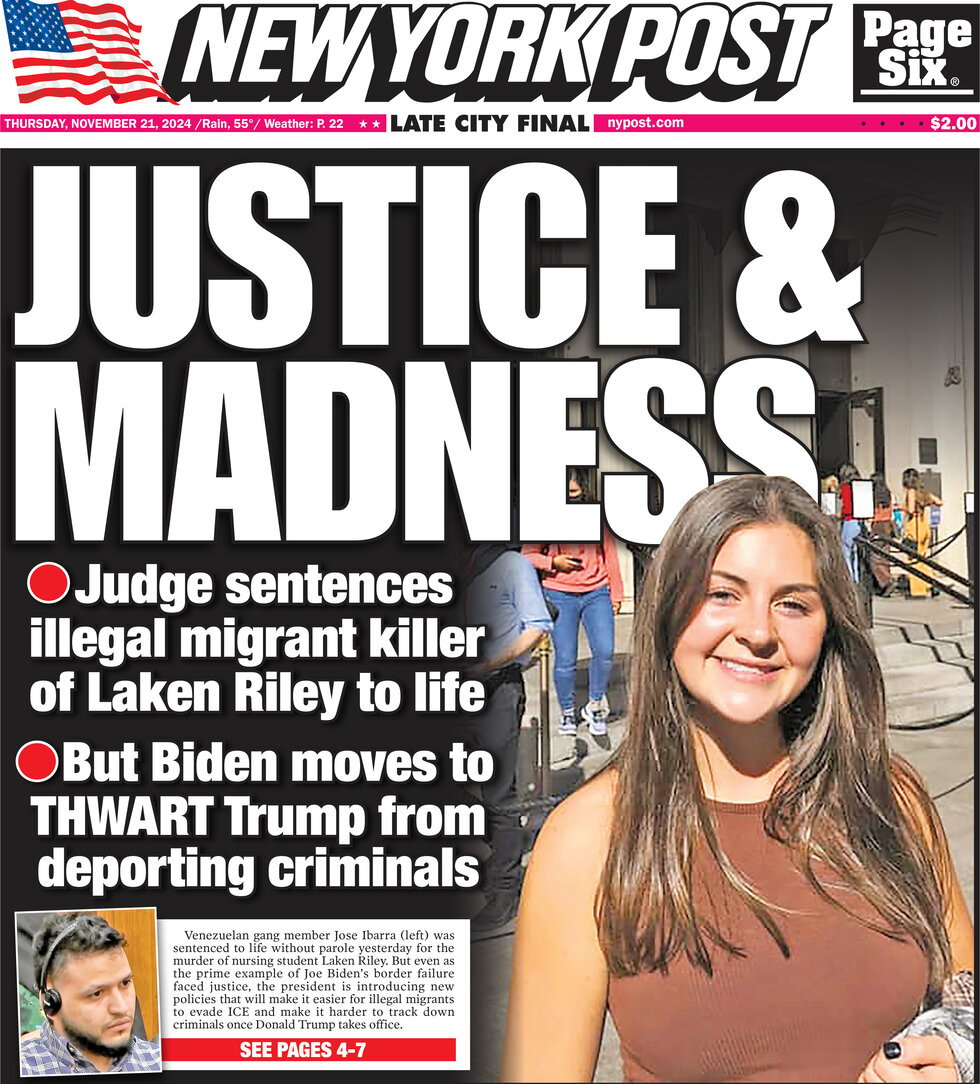 Prima Pagina New York Post 21/11/2024