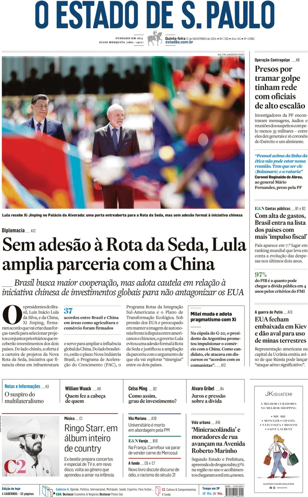 Prima Pagina O Estado de S. Paulo 21/11/2024