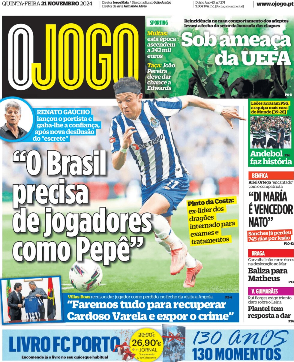 Prima Pagina O Jogo 21/11/2024