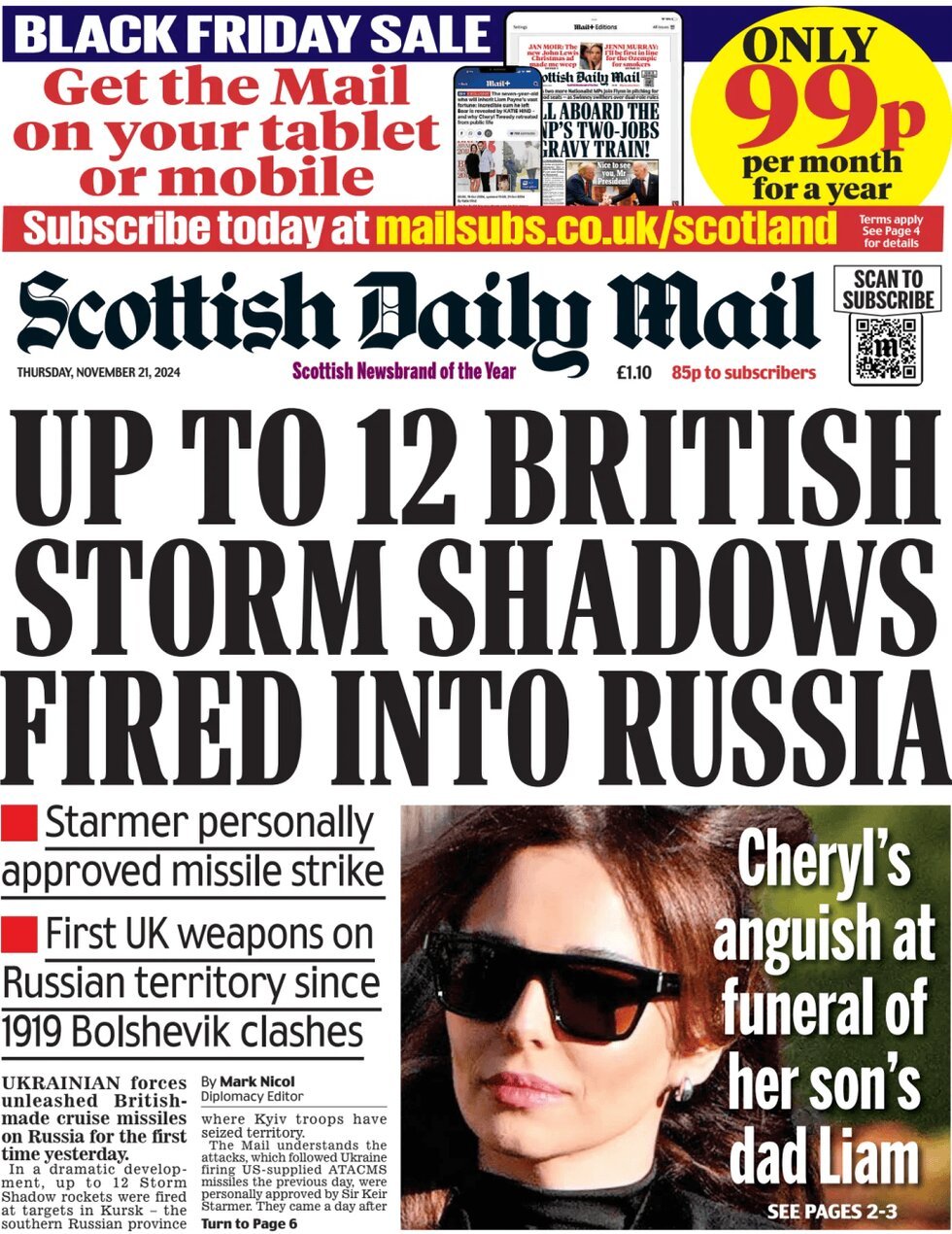 Prima Pagina Scottish Daily Mail 21/11/2024