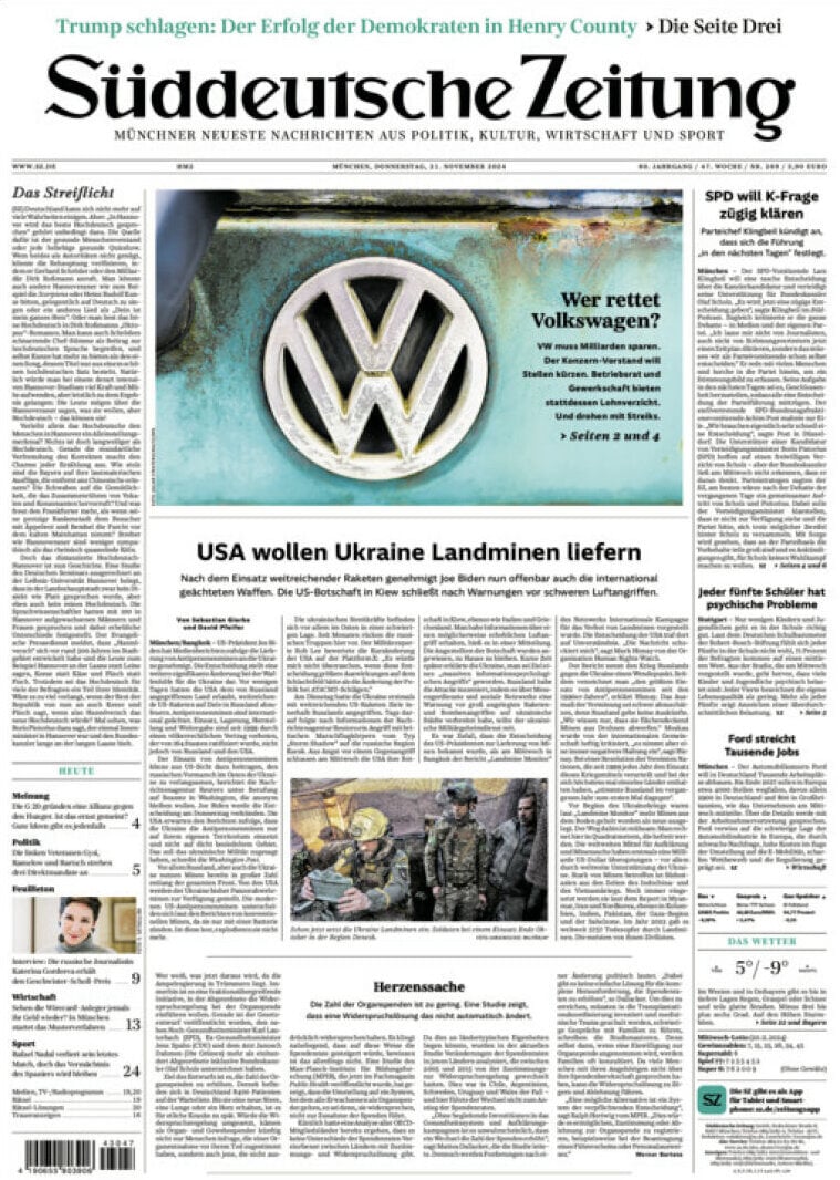 Prima Pagina Süddeutsche Zeitung 21/11/2024