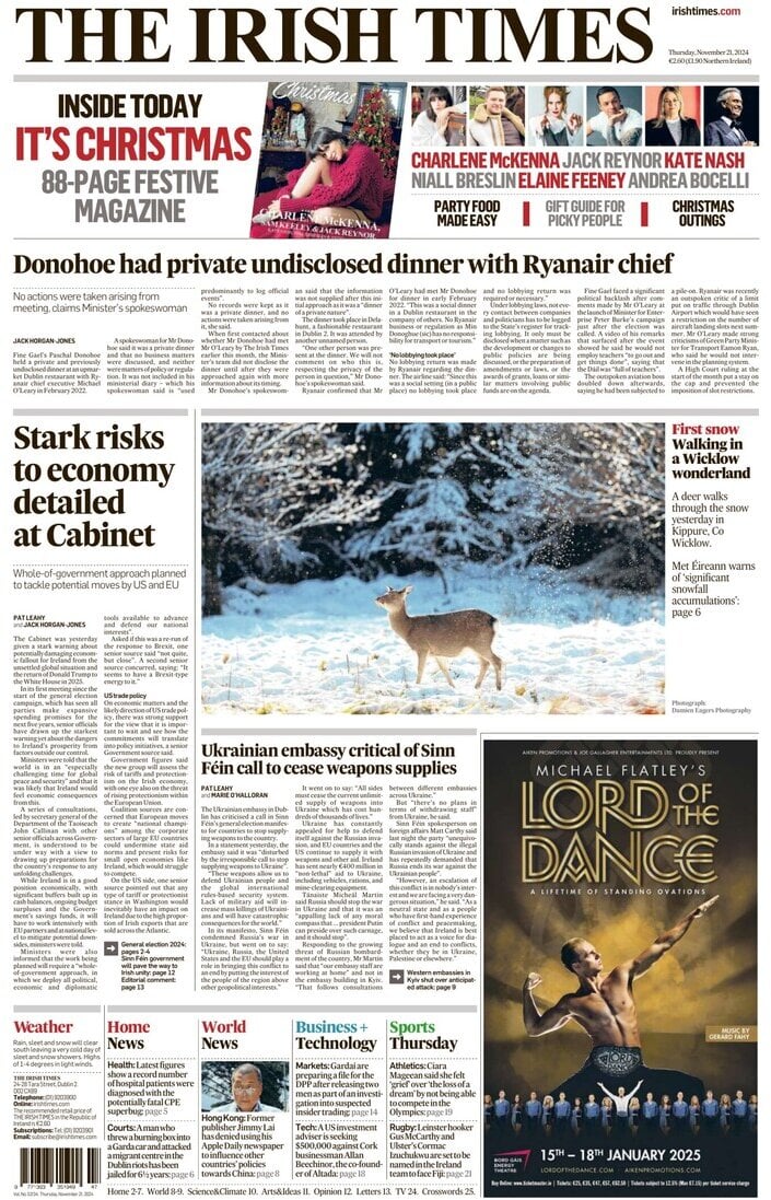 Prima Pagina The Irish Times 21/11/2024