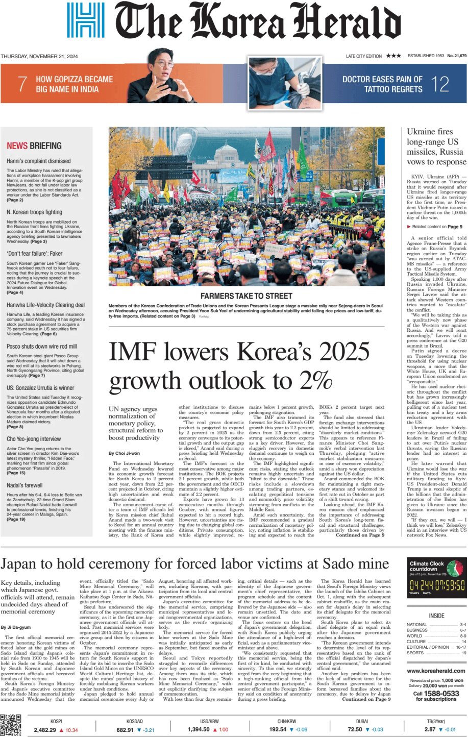 Prima Pagina The Korea Herald 21/11/2024