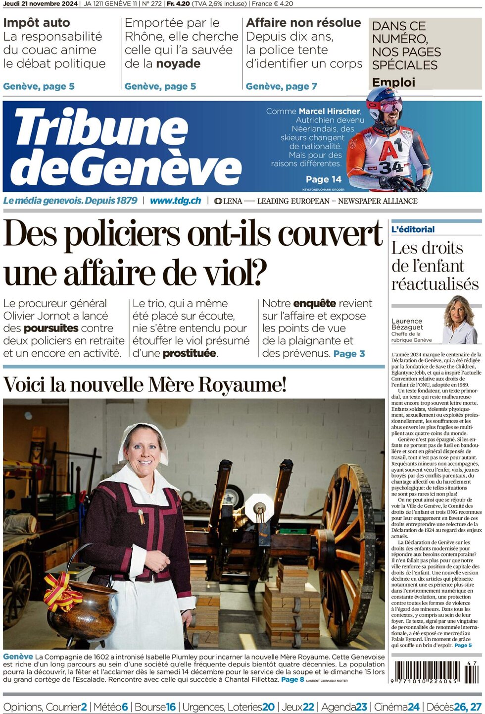 Prima Pagina Tribune de Genève 21/11/2024