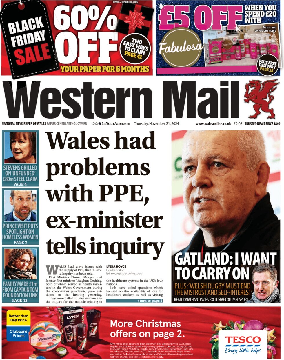 Prima Pagina Western Mail (Wales) 21/11/2024