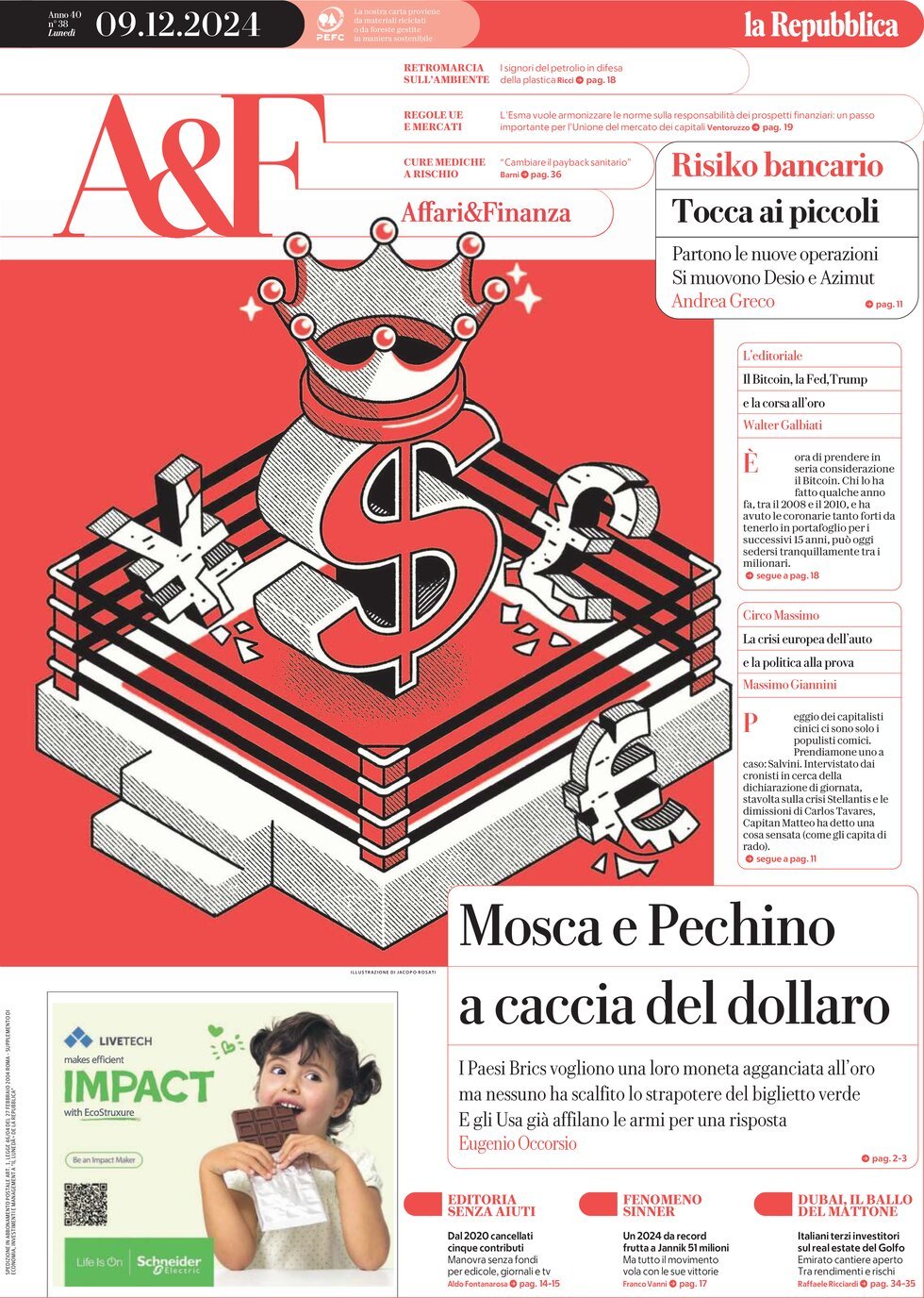 Copertina Affari & Finanza (la Repubblica) 09/12/2024