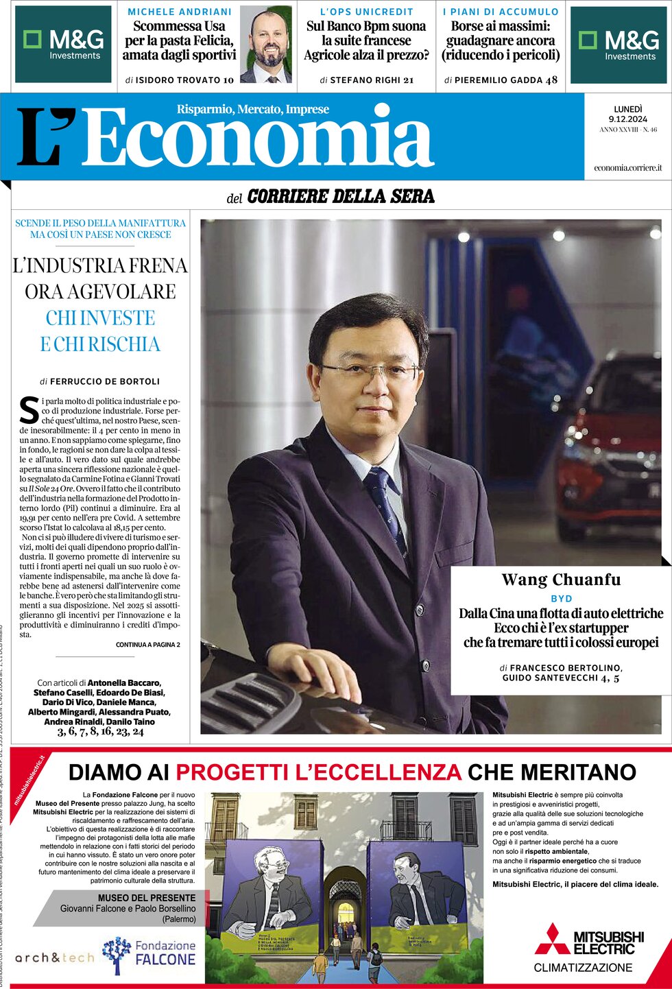 Copertina L'Economia (Corriere della Sera) 09/12/2024