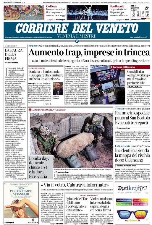 Prima Pagina Corriere del Veneto 11/12/2024