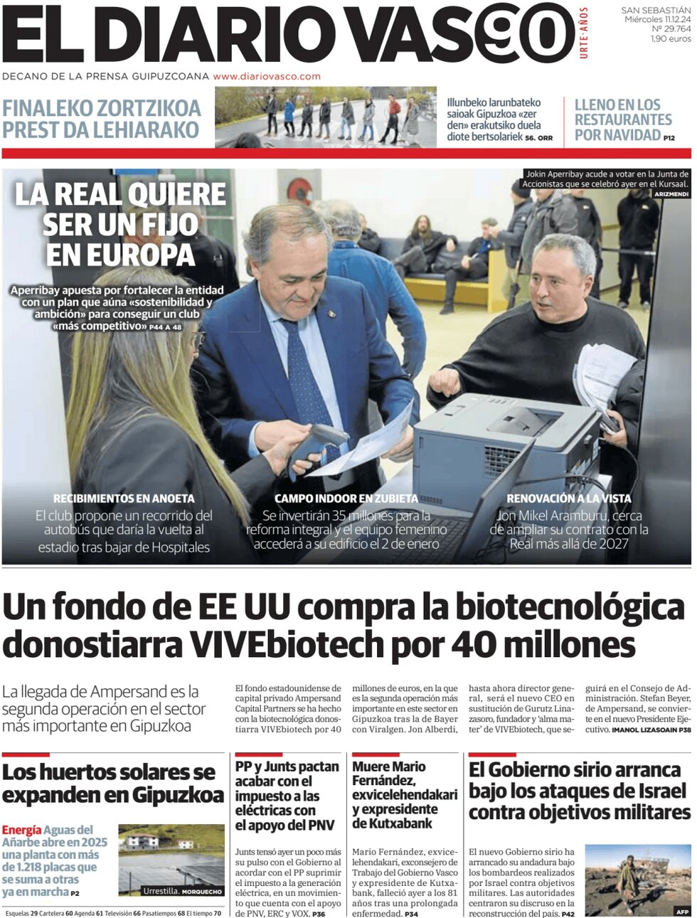 Prima Pagina El Diario Vasco 11/12/2024