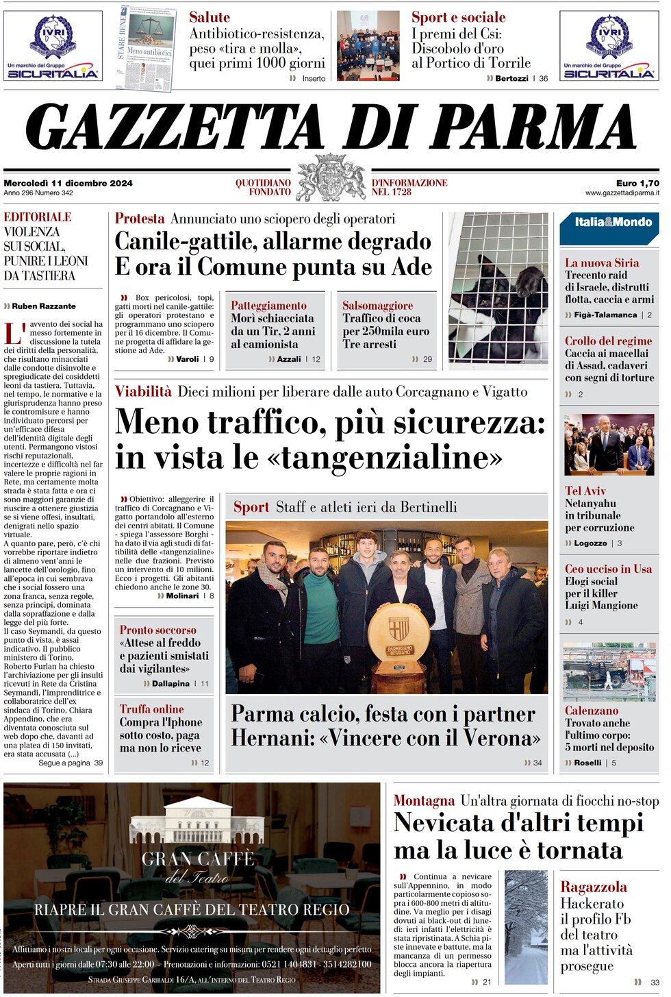 Prima Pagina Gazzetta di Parma 11/12/2024