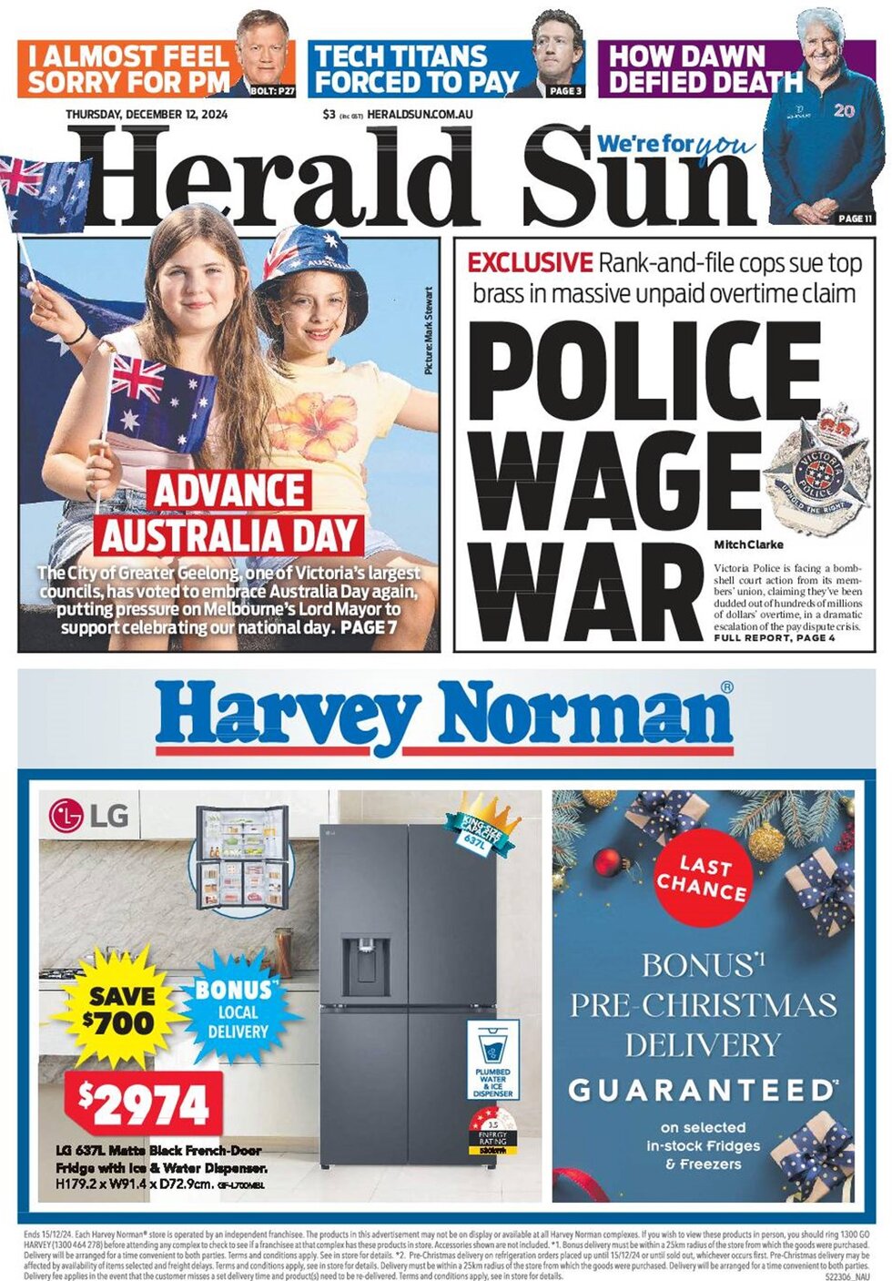 Prima Pagina Herald Sun 12/12/2024