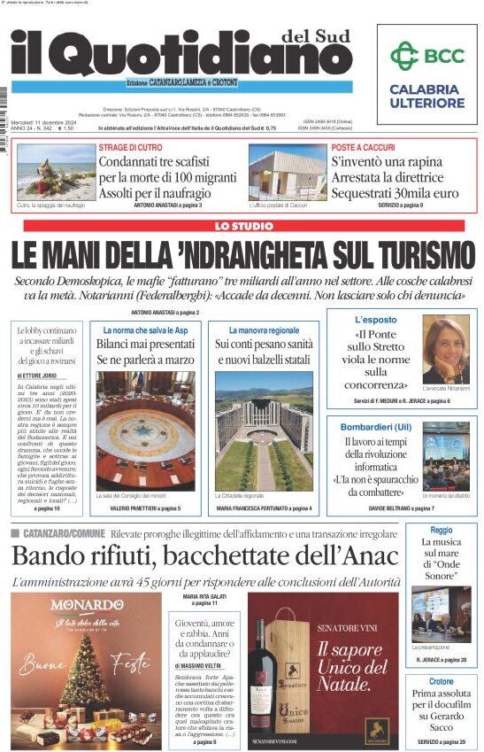 Prima Pagina Il Quotidiano del Sud (Catanzaro) 11/12/2024