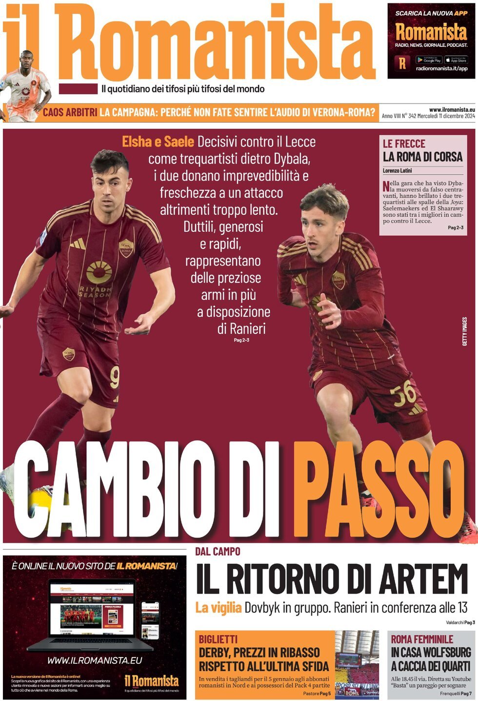 Prima Pagina Il Romanista 11/12/2024