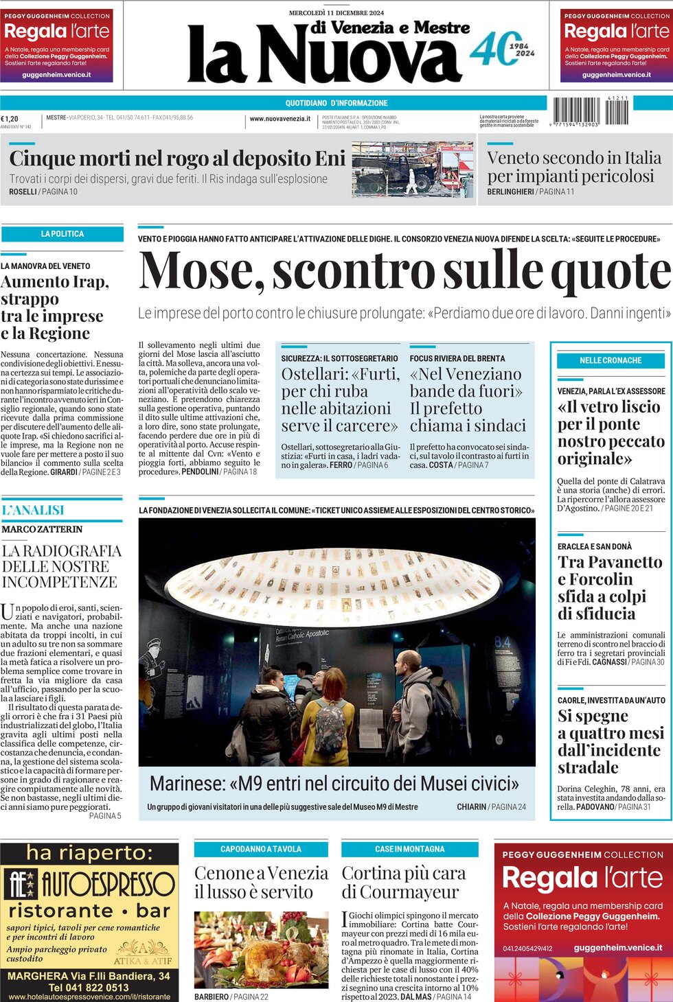 Prima Pagina La Nuova di Venezia e Mestre 11/12/2024