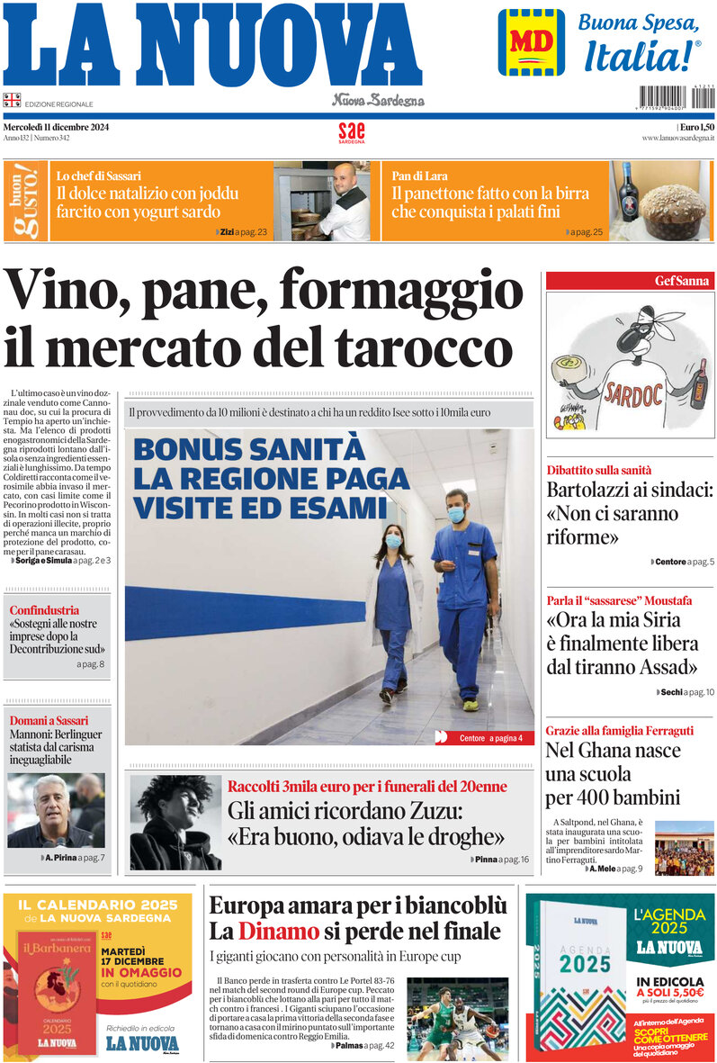 Prima Pagina La Nuova Sardegna 11/12/2024