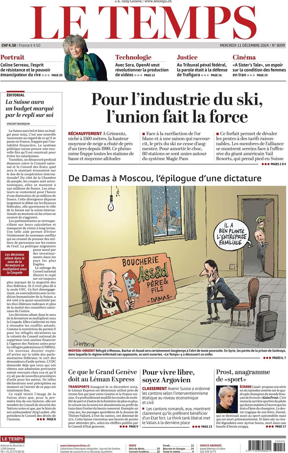 Prima Pagina Le Temps 11/12/2024