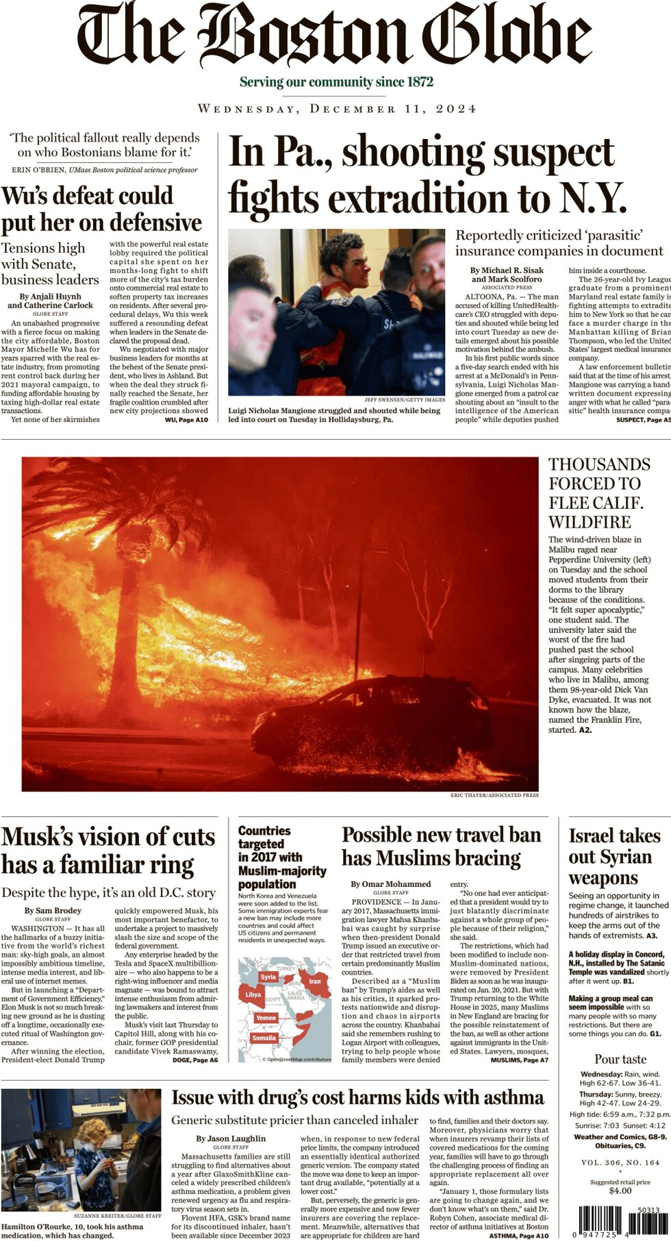 Prima Pagina The Boston Globe 11/12/2024