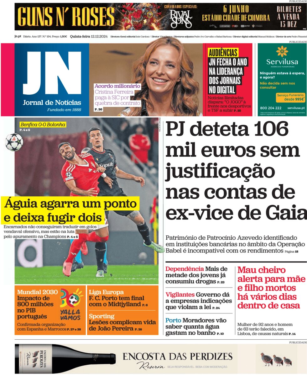 Prima Pagina Jornal de Notícias 12/12/2024