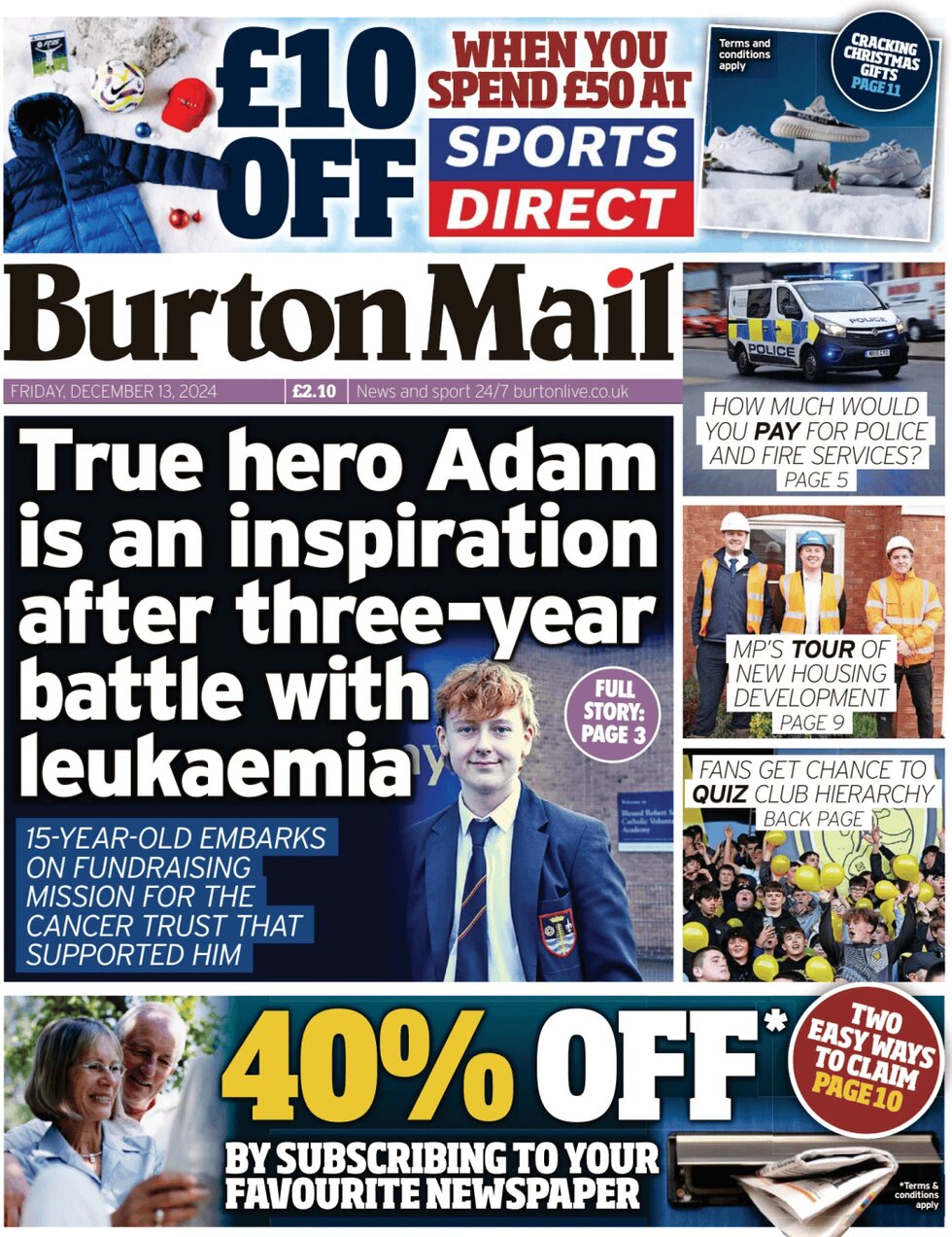 Prima Pagina Burton Mail 13/12/2024