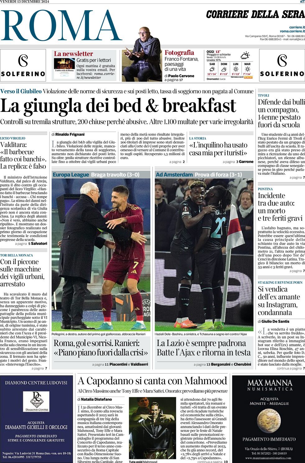 Prima Pagina Corriere della Sera (Roma) 13/12/2024