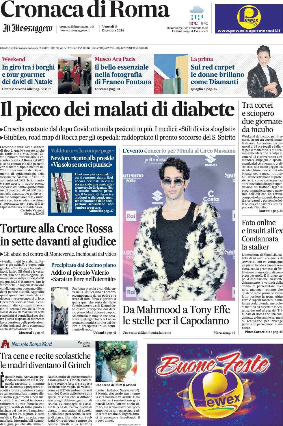 Prima Pagina Cronaca di Roma (Il Messaggero) 13/12/2024