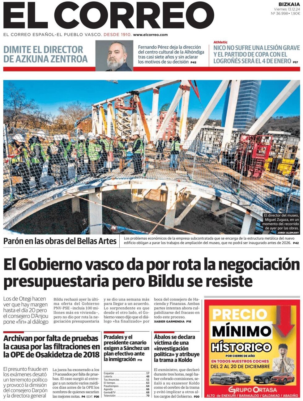 Prima Pagina El Correo 13/12/2024