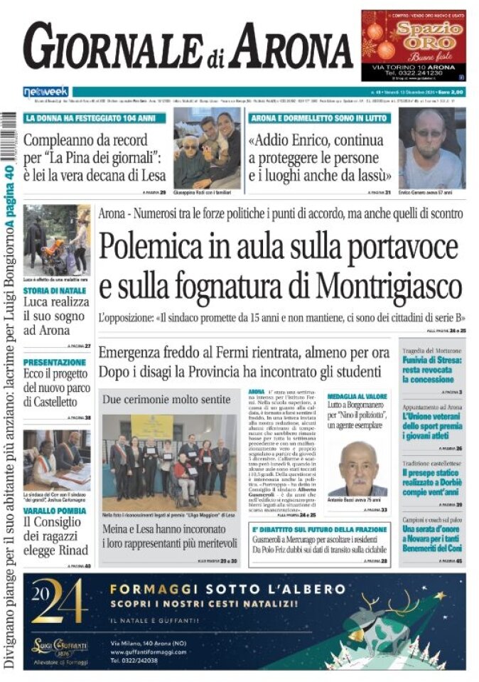 Copertina Giornale di Arona 13/12/2024