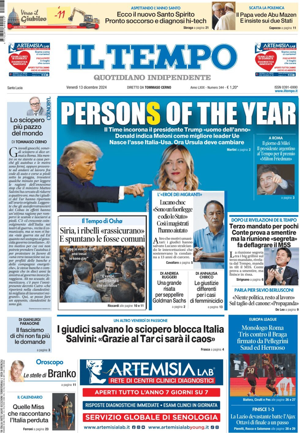 Prima Pagina Il Tempo 13/12/2024