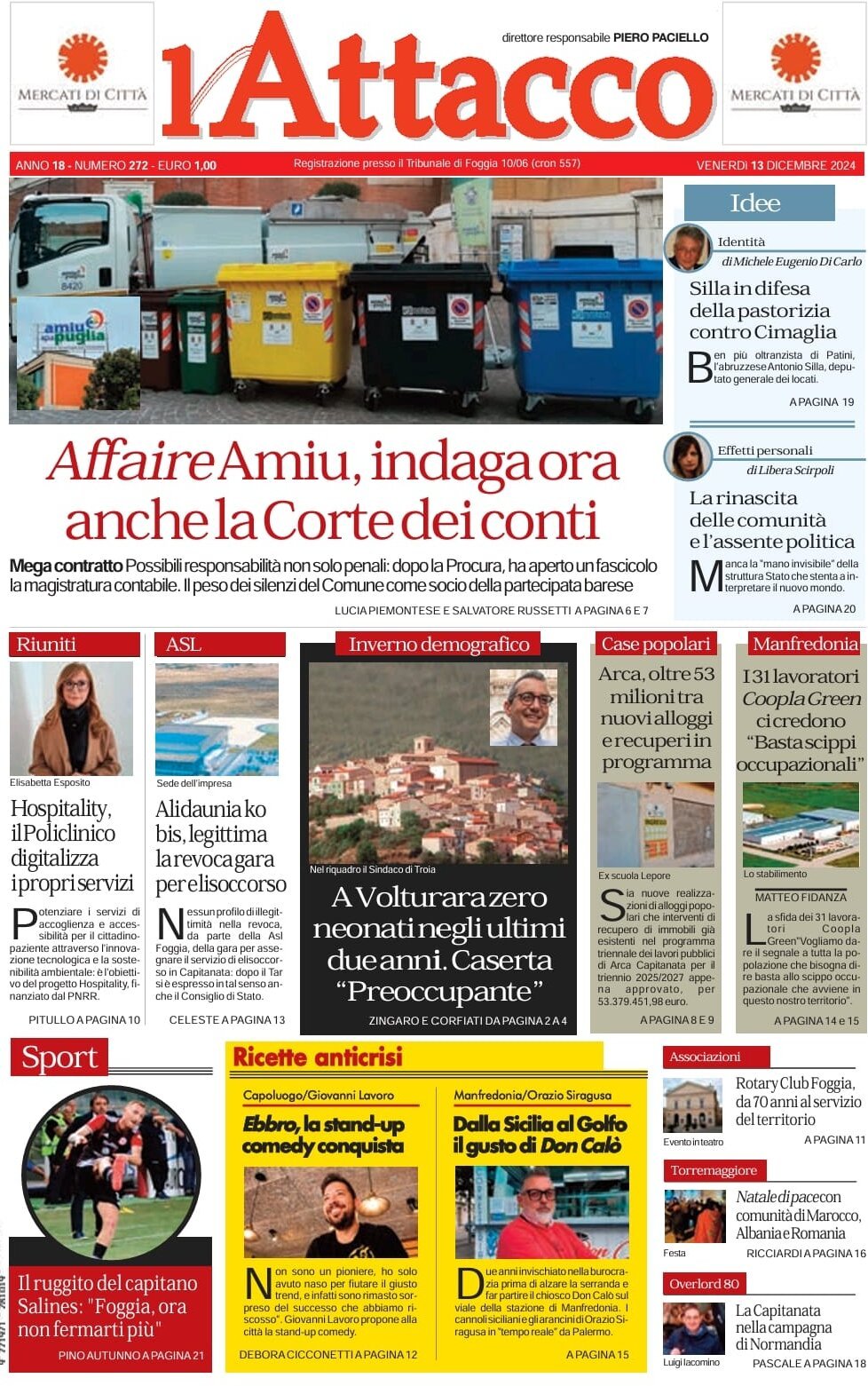 Prima Pagina L'Attacco (Foggia) 13/12/2024