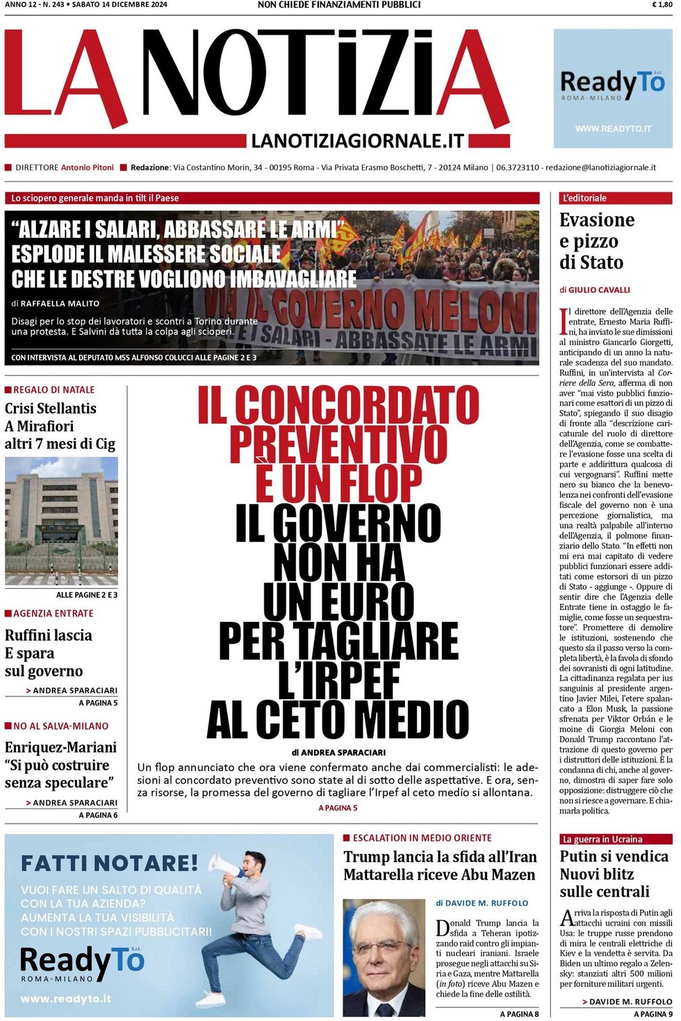 Prima Pagina La Notizia 14/12/2024