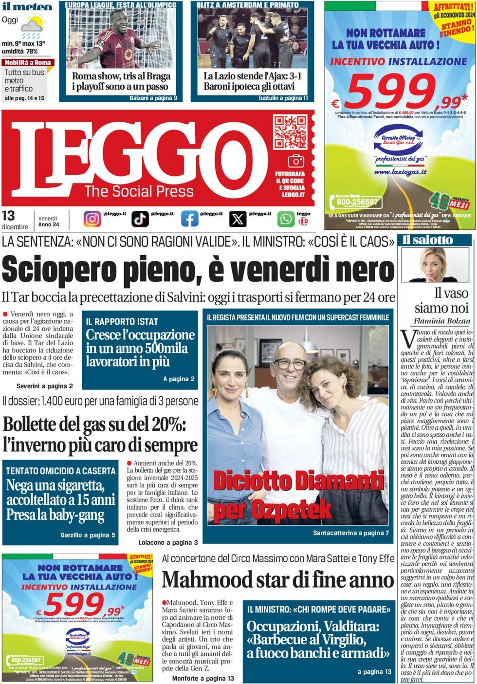 Prima Pagina Leggo (Roma) 13/12/2024