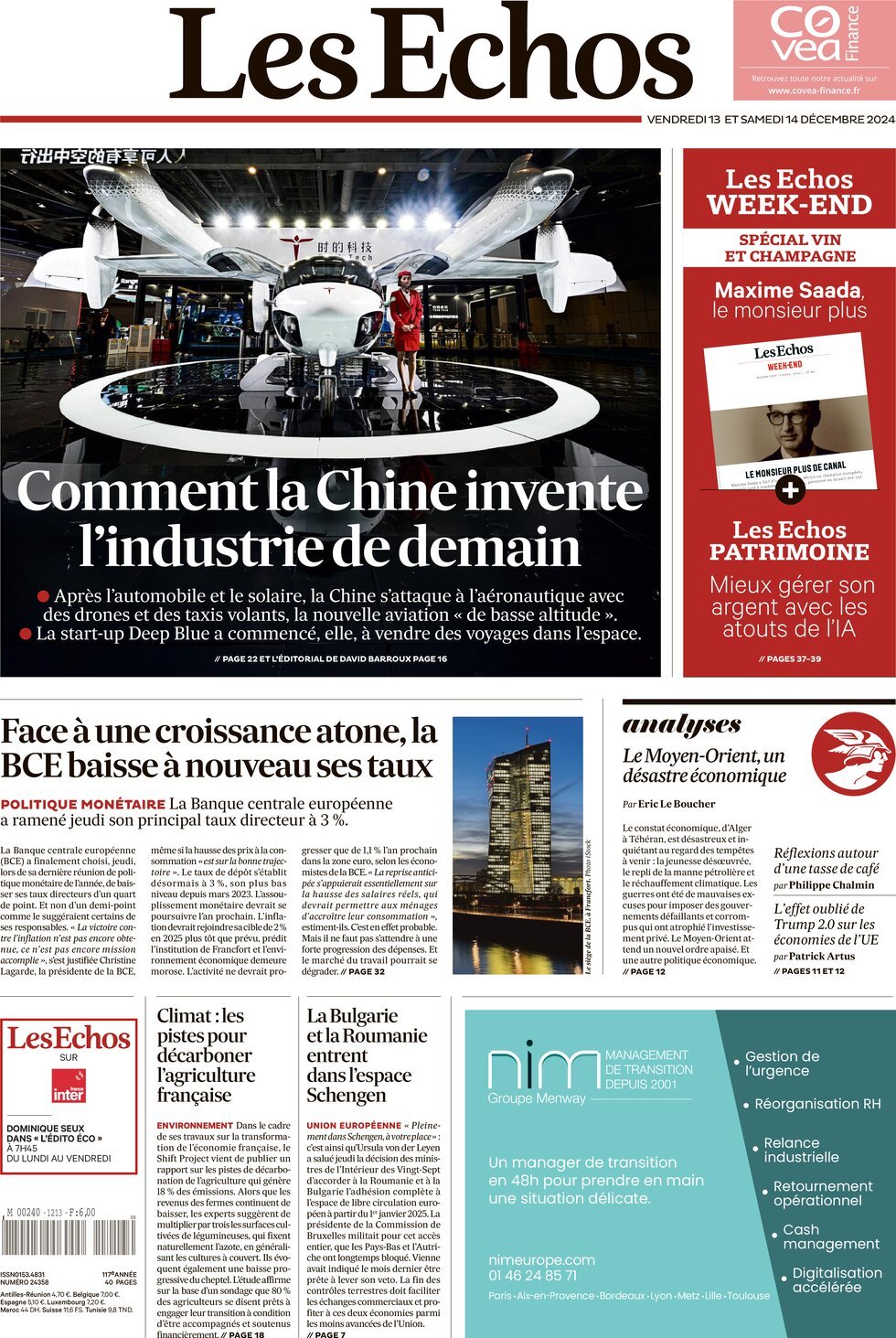 Prima Pagina Les Échos 14/12/2024