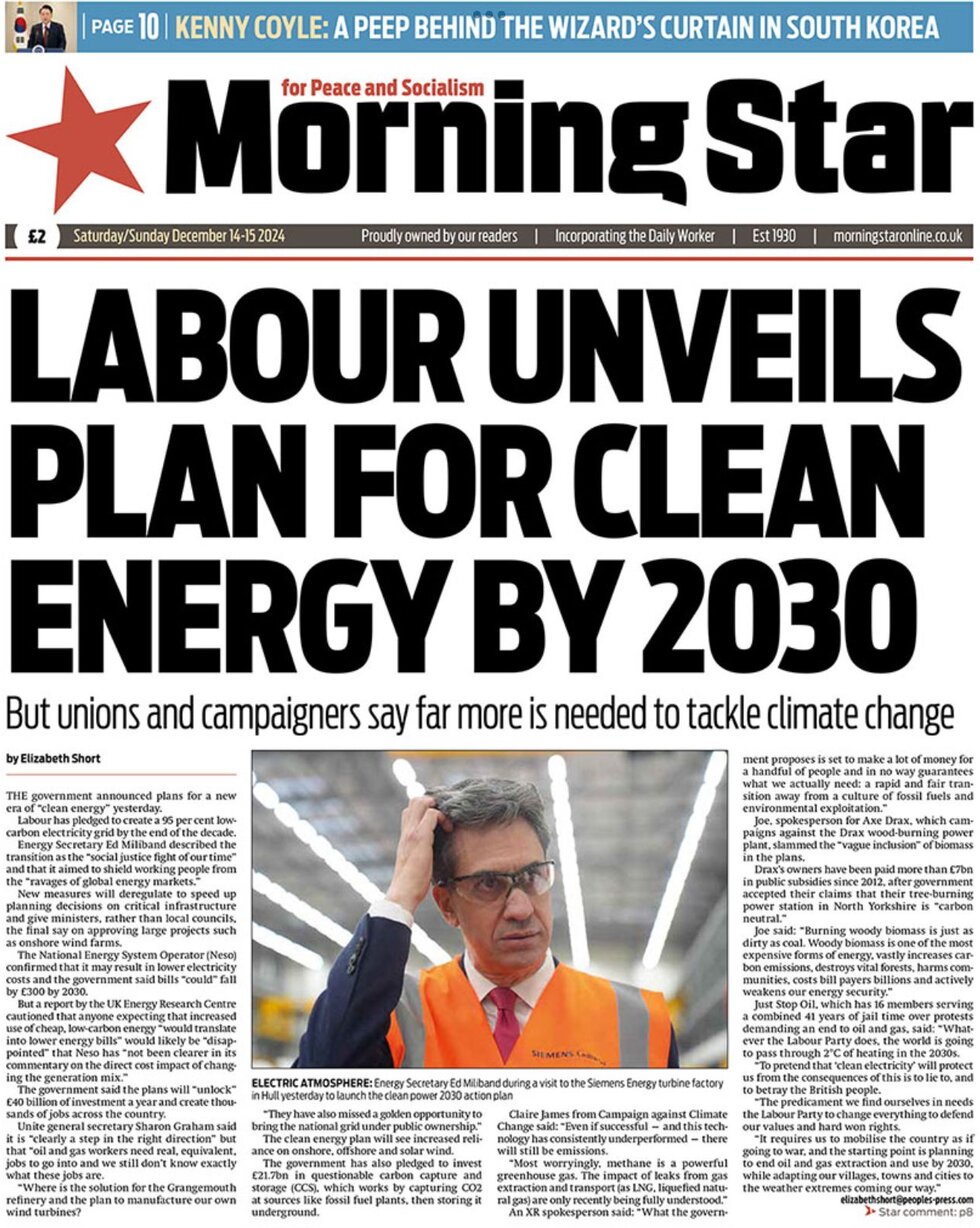 Prima Pagina Morning Star 15/12/2024