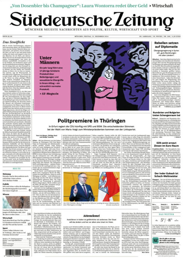 Prima Pagina Süddeutsche Zeitung 13/12/2024