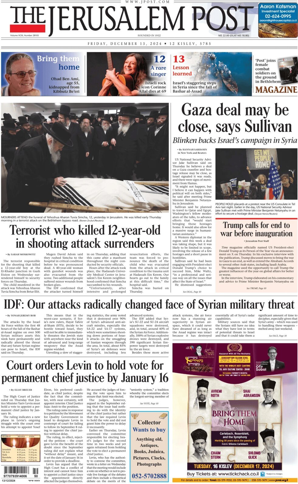 Prima Pagina The Jerusalem Post 13/12/2024