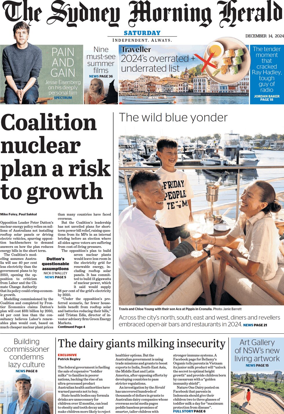 Prima Pagina The Sydney Morning Herald 14/12/2024