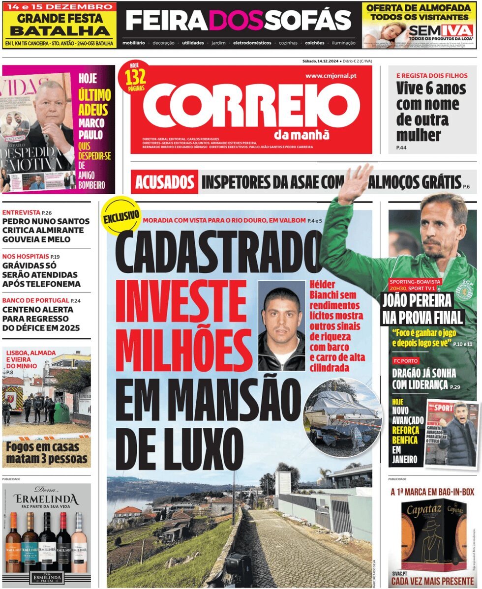 Prima Pagina Correio da Manhã 14/12/2024