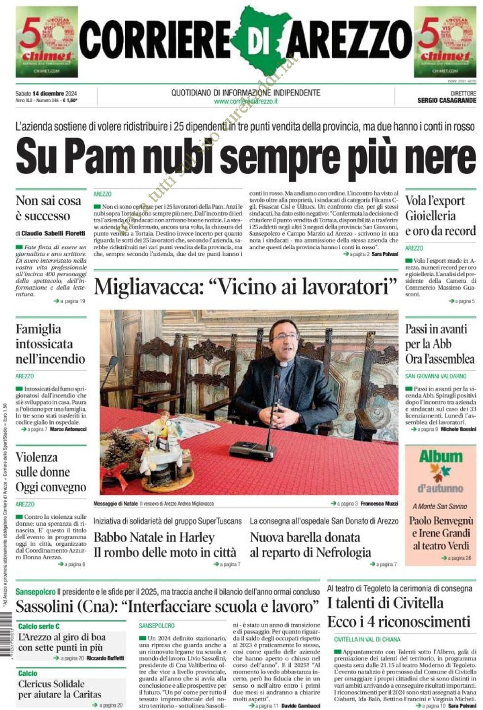 Prima Pagina Corriere di Arezzo 14/12/2024